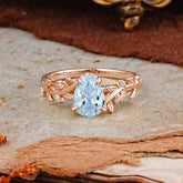 Nature-Inspired Vine-Entwined 4-Prong Teardrop-Cut Aquamarine Engagement Ring